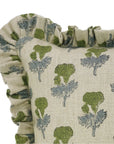 Block Printed Thick Linen Light Green Throw Pillow Cover - Manmohan