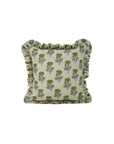 Block Printed Thick Linen Light Green Throw Pillow Cover - Manmohan