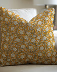 Block Printed Orange Floral Linen Pillow Cover
