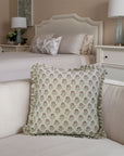 Block Printed Floral Living Room Thick Linen Pillow Cover - Bagru Buti