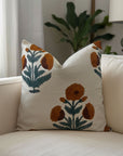 Thick Cotton White Block Printed Badshah White Floral Pillow Cover