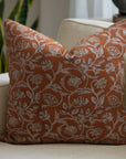 Block Printed Floral Duck Canvas Throw Pillow Cover - Saraswati