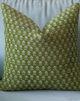 Block Printed Linen Green Pillow Cover - Tarangini