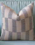 Handblock Printed Floral Blue Striped Throw Pillow Cover - Zig-Zag