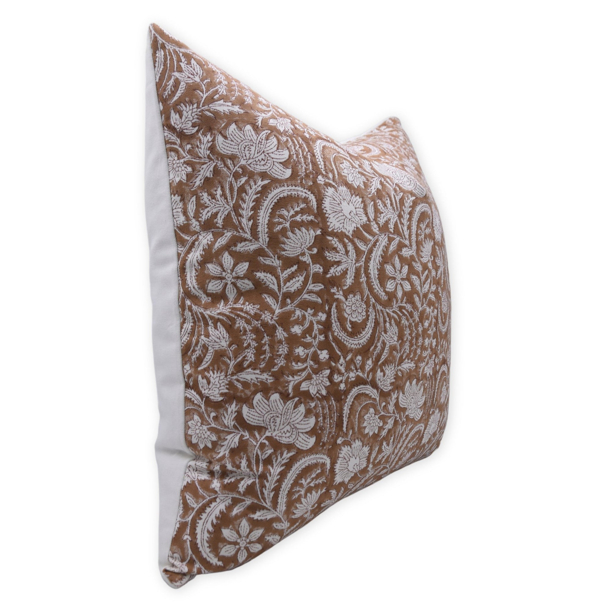Designer Hand Block Print Throw Pillow Cover in Thick Cotton White - KUNDANVAN - Fabdivine