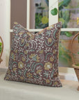 Handmade Block Printed Brown Floral Designer Pillow Cover Elegant Premium Pure Linen - KUNDANVAN