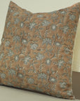 Block Printed Floral Throw Pillow Cover For Sofa/Couch Or Bed in Pure Linen - Nayab