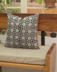 Handcrafted Block Printed Floral 100% Pure Linen in Black & Gray Pillow Cover - Chudamani