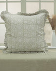 Handcrafted Sage Green Accent Pillows Cover in Thick Cotton White with Traditional Block Printing - 6 Kamal