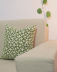 Handblock Printed Decorative Green Pushpak Viman in Duck Canvas Pillow Cover for Sofa/Couch