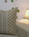 Handmade Khaki Floral Block Printed 100% Pure Linen Cushion Cover With Elegant Home Decor - Titlee Border