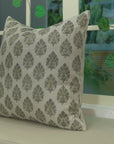 Pure Linen Block Printed Designer Boho Pillow/Cushion Cover - Betel Leaf