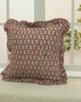 Handmade Floral Block Printed Premium Thick Linen Frill Pillow Cases For Sofa/Couch - Tulsi Buti