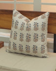 Handblock Printed Blue and Bronze Floral 100 % Premium Elegant Pure Linen Throw Pillow Cover - Inderdanush