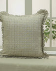 Handmade Boho Gray Floral Lumber Block Printed Pure Linen Frill Pillow Cover - Choco Chips