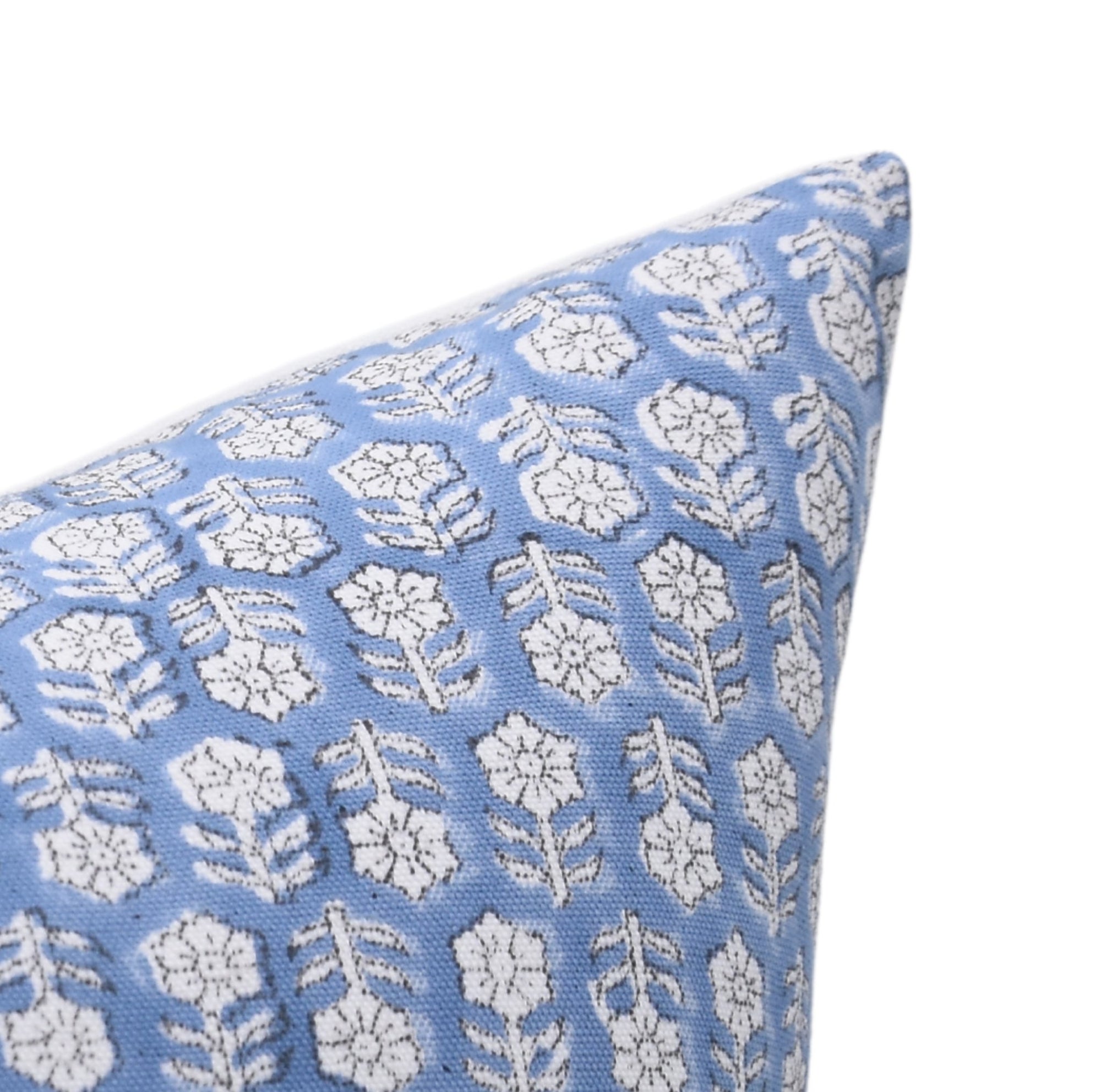 Hand Block Print Thick Cotton White Pillow Cover - TULSI BUTI - Fabdivine