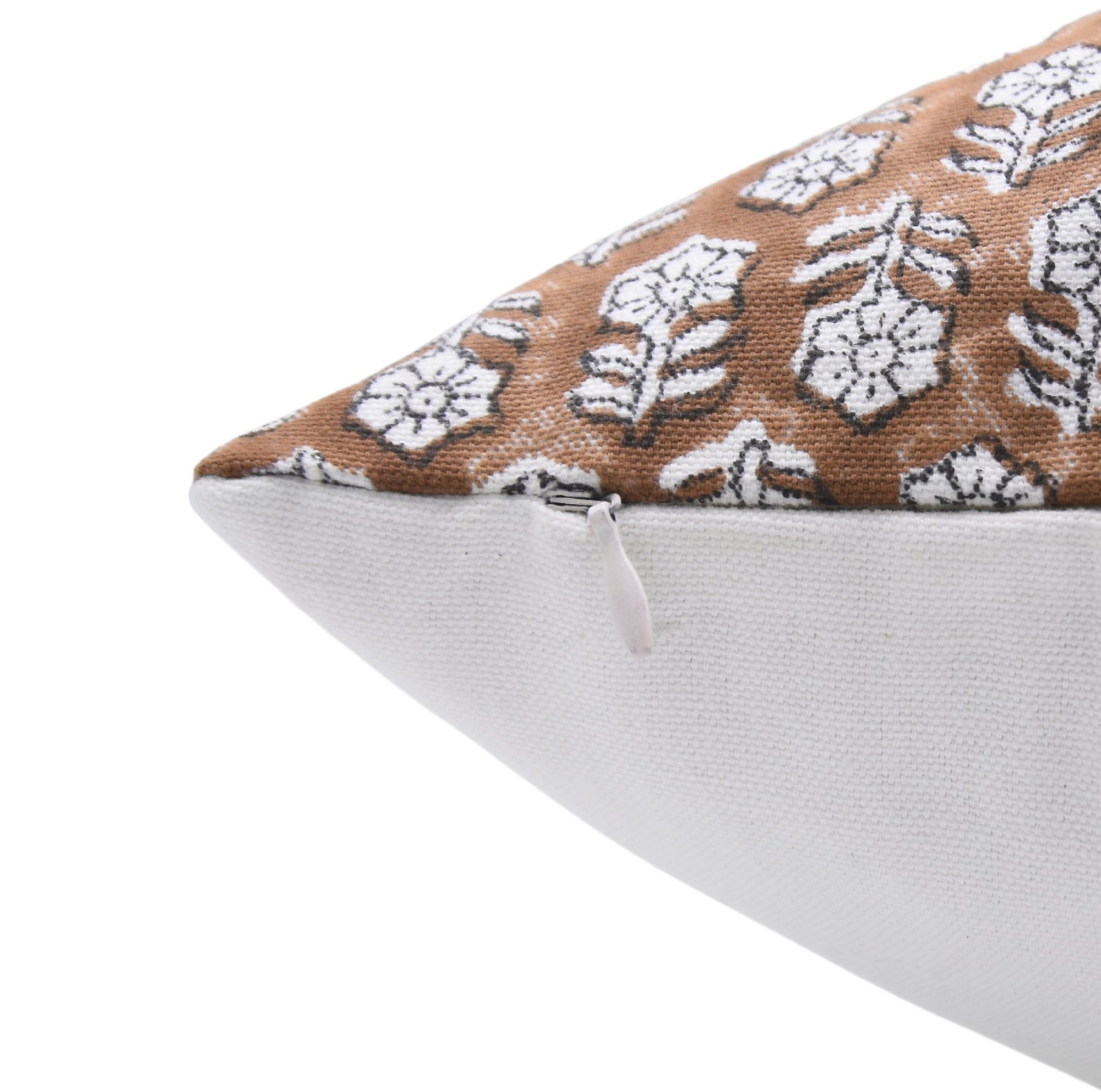 Thick Cotton White block print designer boho pillow/cushion cover- TULSI BUTI - Fabdivine