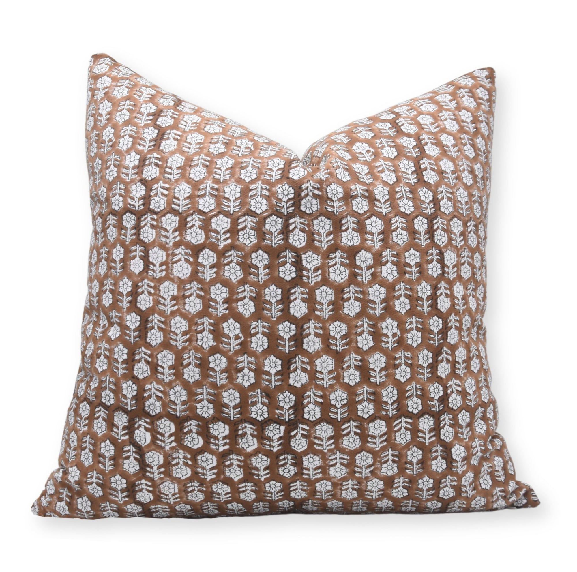 Thick Cotton White block print designer boho pillow/cushion cover- TULSI BUTI - Fabdivine