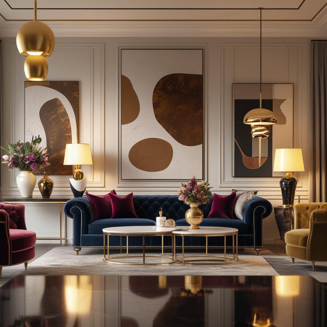 Luxury living room with block print pillows, linen curtains, and elegant home decor accents in neutral tones.