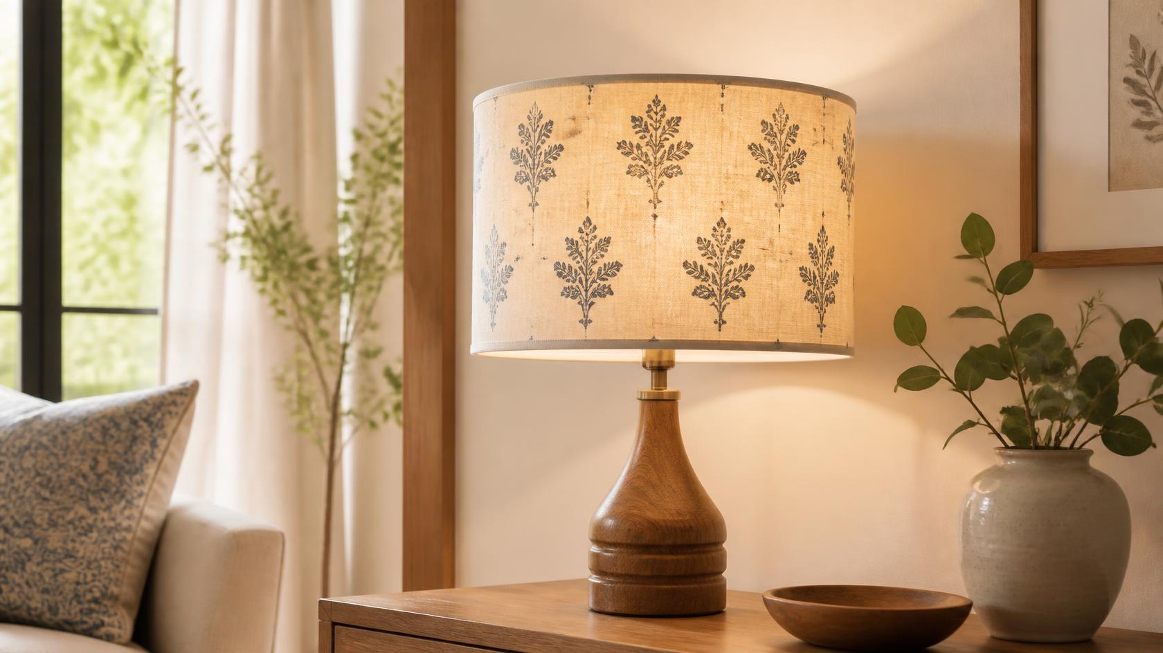 Brighten Up Your Room With A Pure Linen Block Printed Drum Lamp Shade