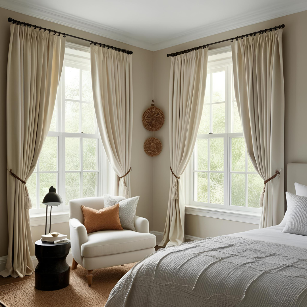 Easy bedroom curtain ideas to hide messy windows.