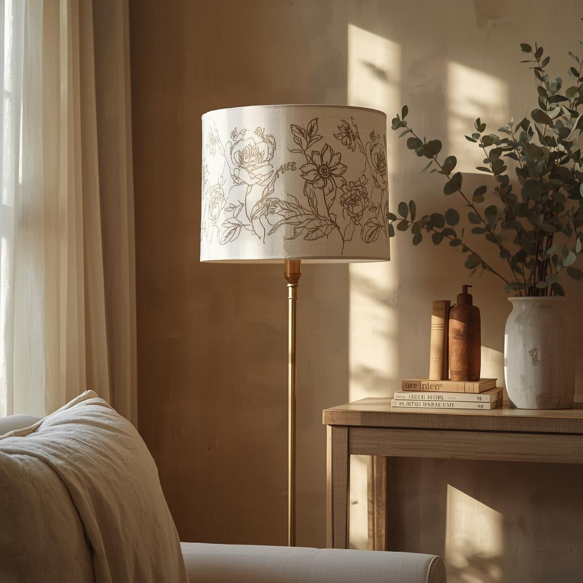 Pure Linen Block-Printed Drum Lamp Shade For Elegant Home Decor