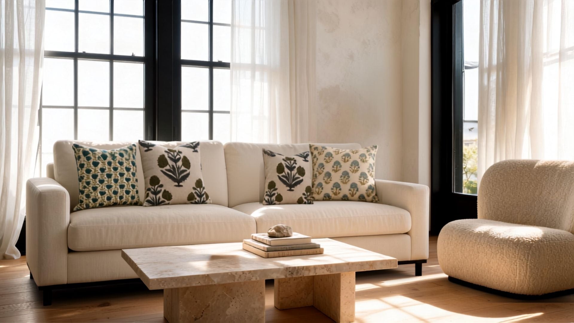 Fabdivine Hand Block Printed Off-White Linen Cushion Covers For A Timeless Look