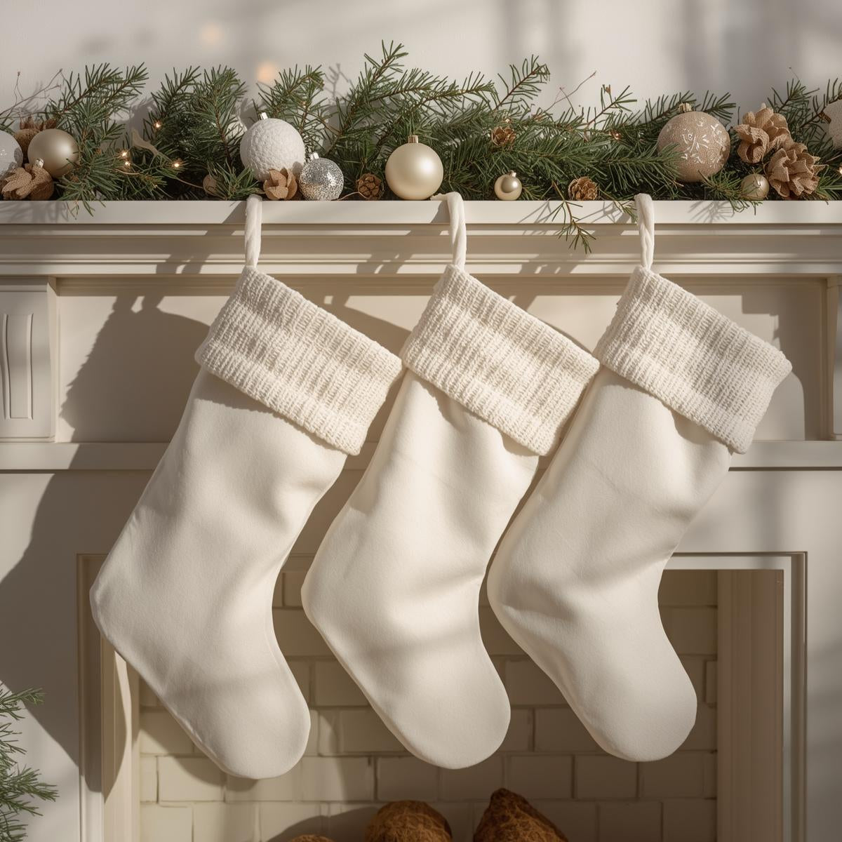 Elegant White Christmas Stockings For A Classy And Minimalist Festive Look