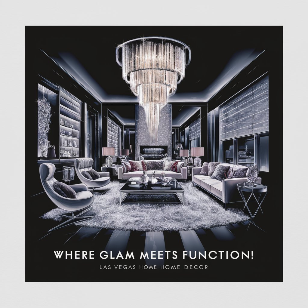 stylish, modern living room, showcasing Las Vegas Home Decor at its best. The room is adorned with sleek furniture, glittering chandeliers, and luxurious textures. 