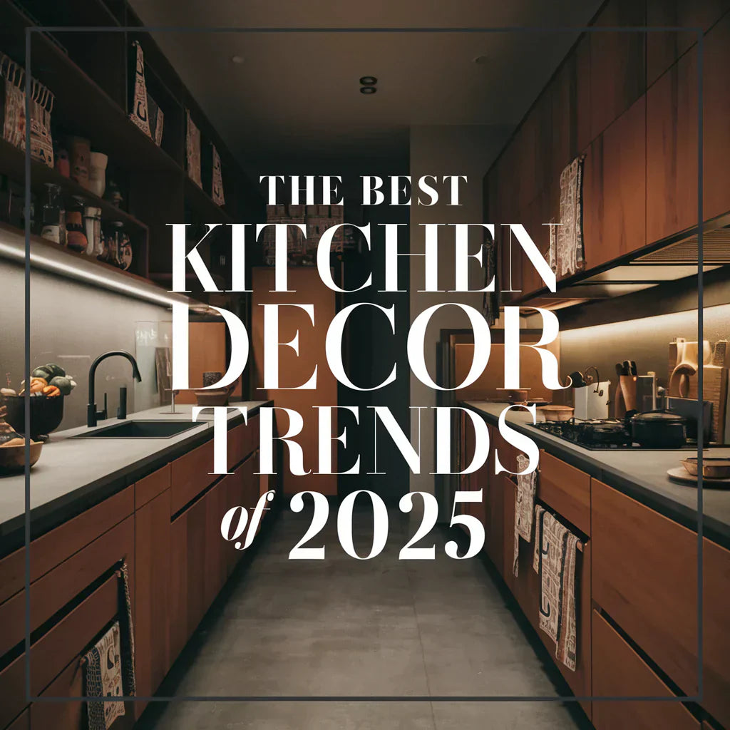A captivating cover illustration featuring a sleek and modern kitchen with the latest trends in 2025. The title "The Best Kitchen Decor Trends of 2025" is written in bold, eye-catching letters.