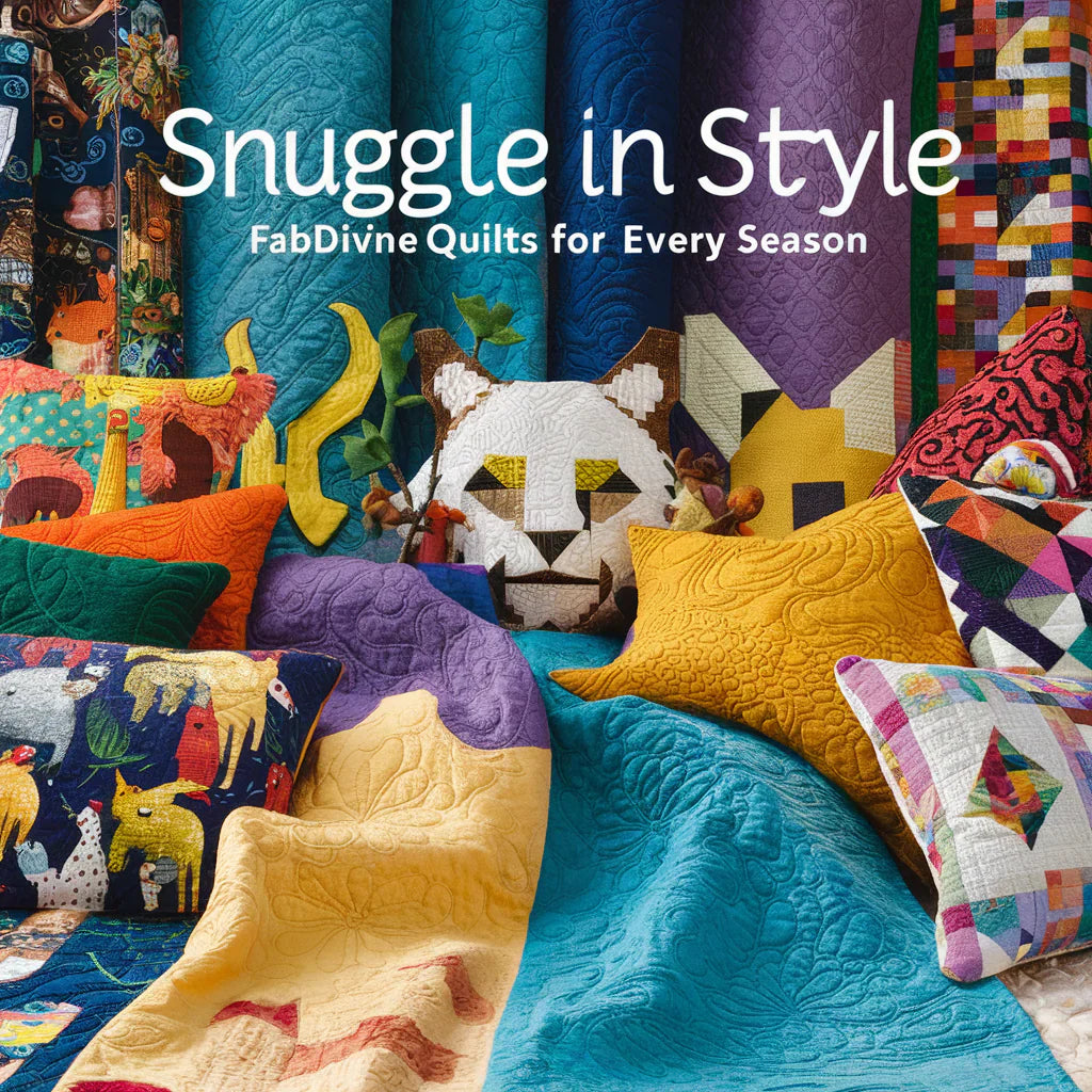 featuring an array of colorful and cozy quilts. The quilts are intricately designed and represent various themes, from nature and animals to geometric patterns and abstract art.