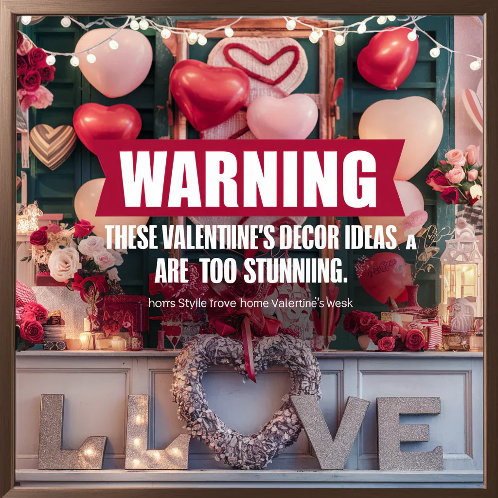  showcases an array of vibrant and romantic decor elements, such as heart-shaped balloons, twinkling fairy lights, and delicate roses. A charming heart-shaped wreath adorns the front, and a festive 'Love' sign adds to the overall romantic theme