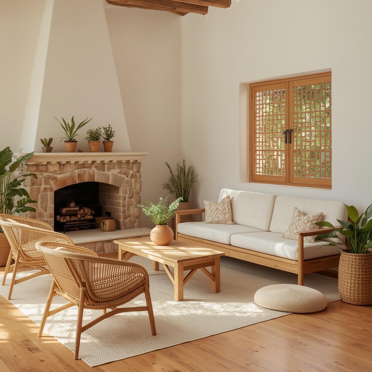 Lavish living room with natural wood flooring, grey sofa, floral cushions, and modern decor