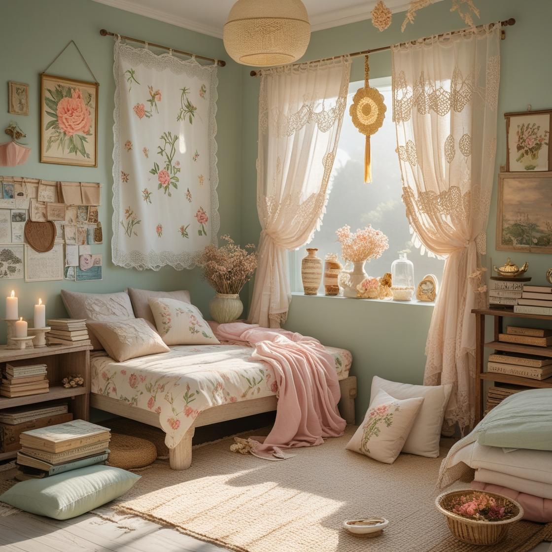 cottage interior infused with cottagecore charm, inspired by Fabdivine.