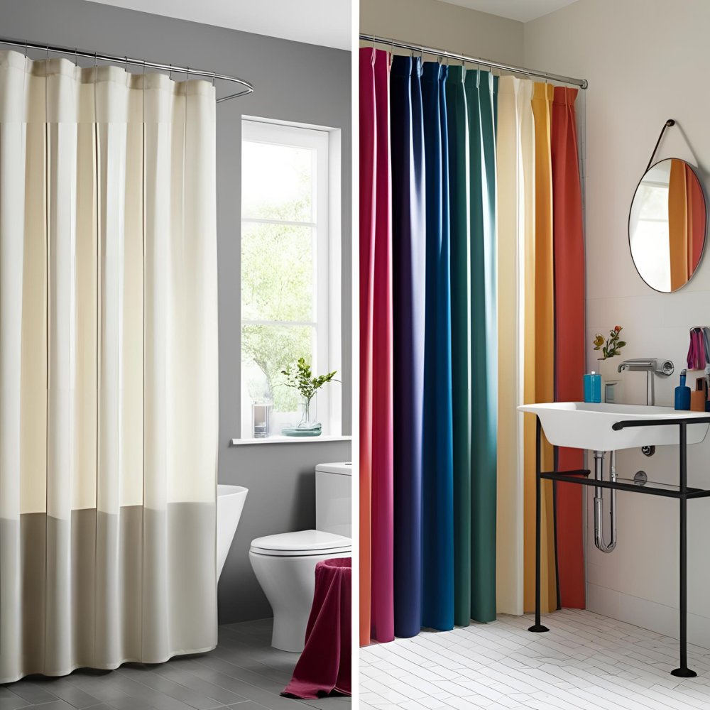 A modern bathroom featuring stylish new curtain designs.