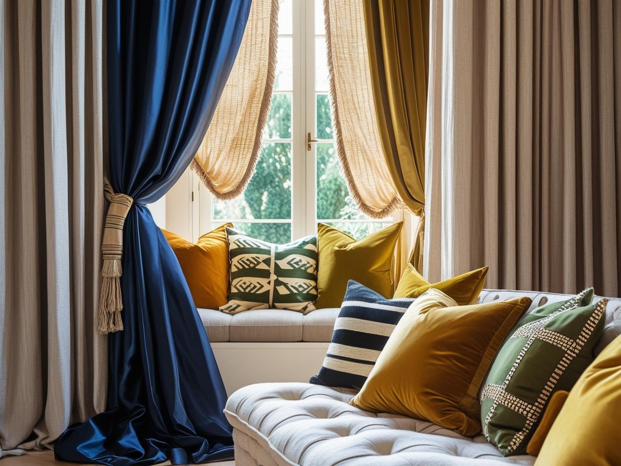 decorating with curtains and pillow covers, including textures, patterns, and color pairings