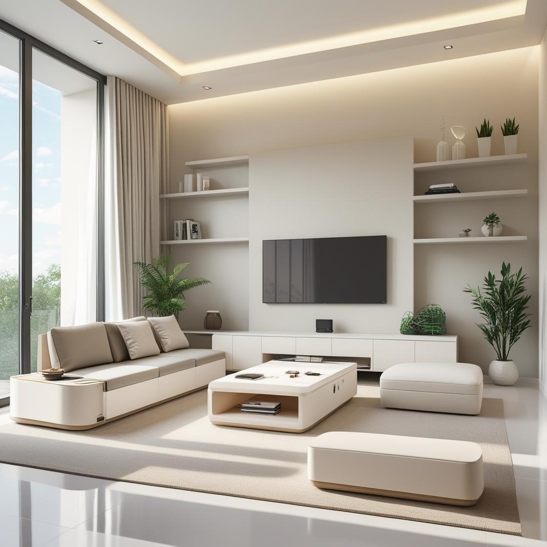 modern minimalist living room in an upscale American home in 2025.