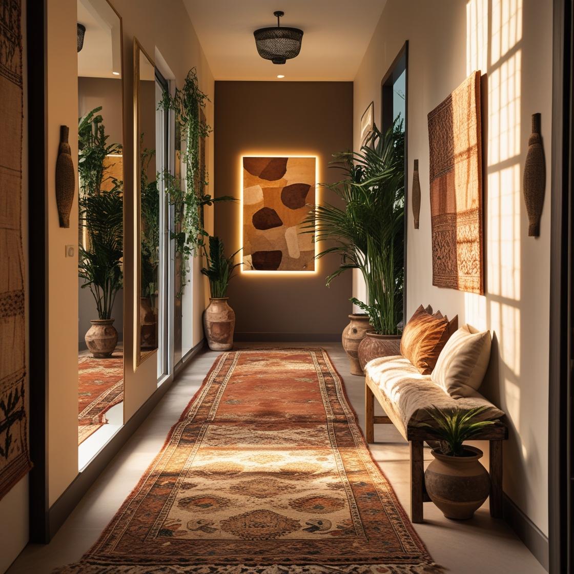 A beautifully styled narrow hallway in a modern home, transformed with elegant decor.