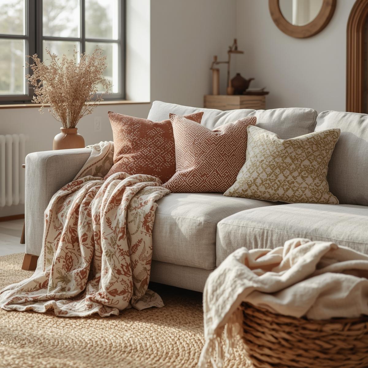 Hand block print pillow cover with intricate floral patterns, perfect for boho and modern home decor.