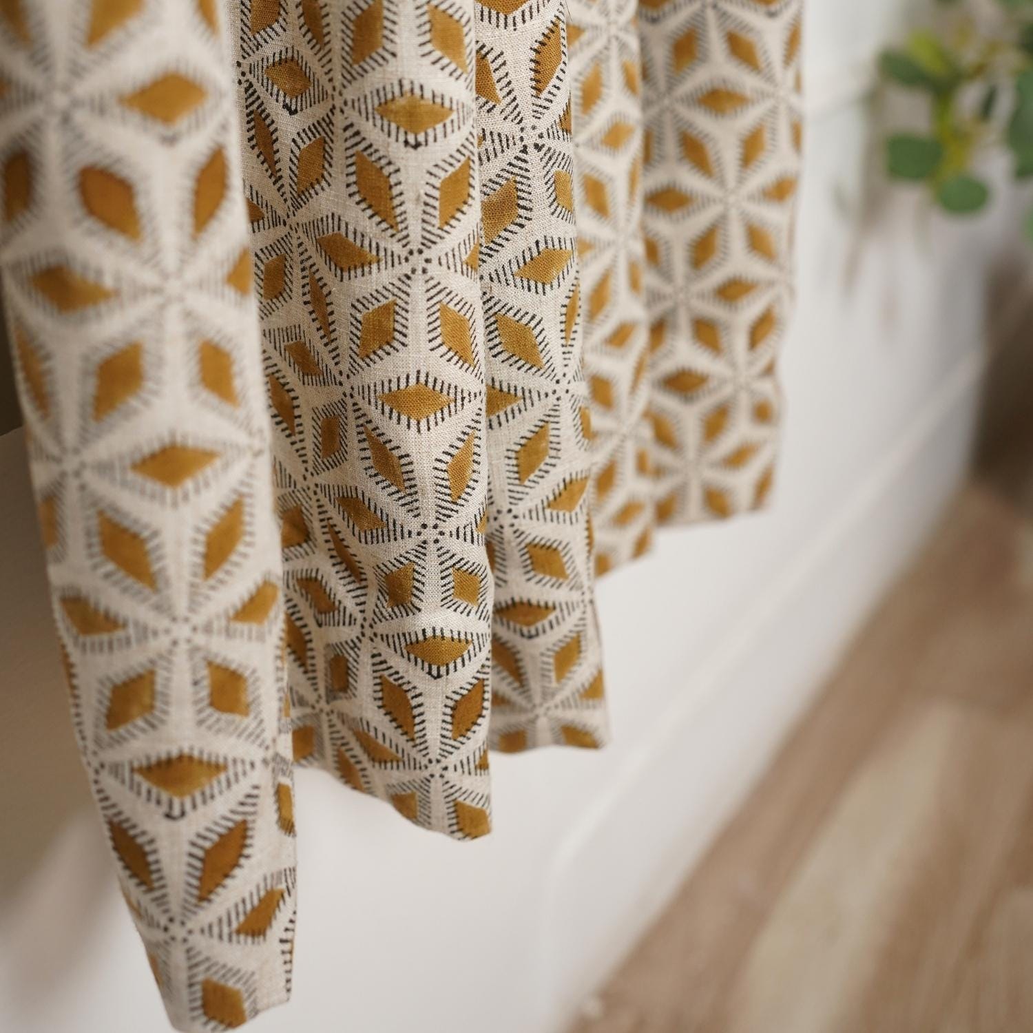 BLOCK PRINTED WINDOW RING DRAPERY BOHO VISCOSE COLORED LINEN CURTAIN - SHATKON