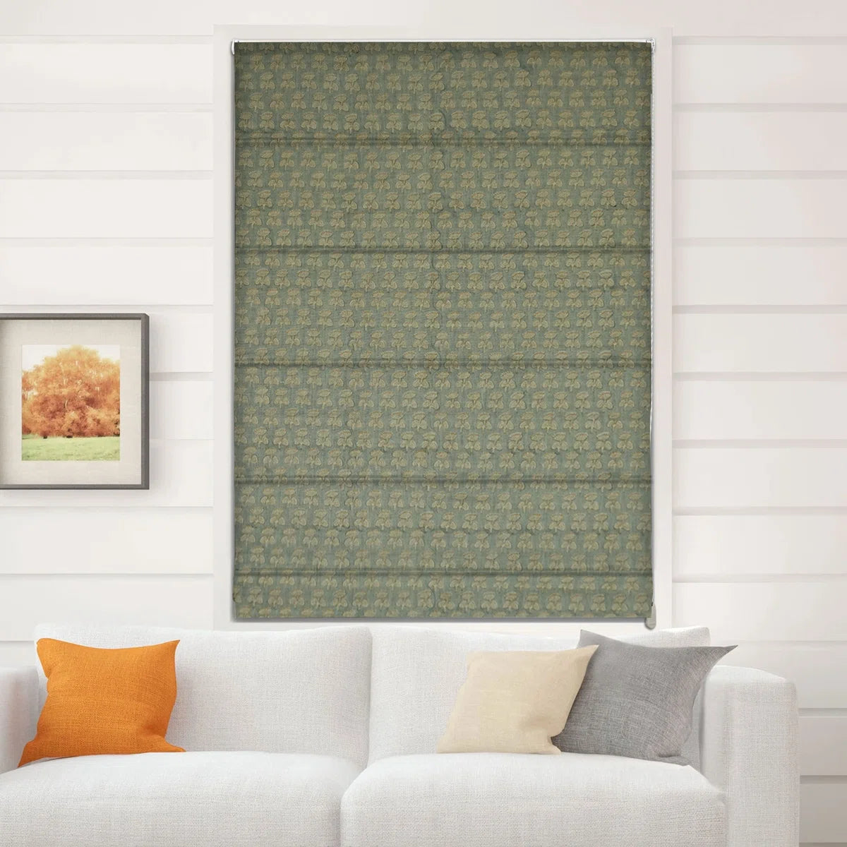 Damaru Light Green Block Print Pure Linen Roman Shade