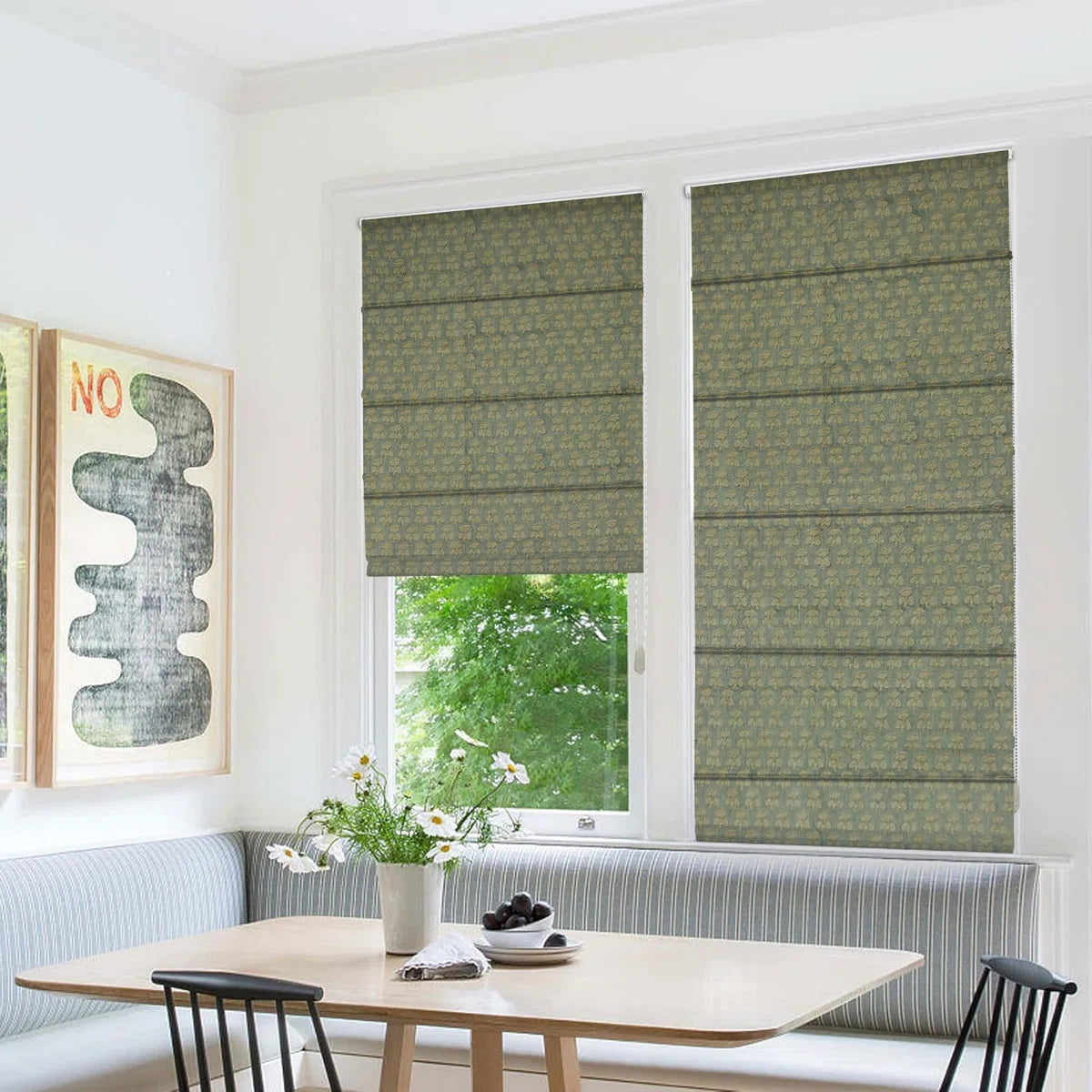 Damaru Light Green Block Print Pure Linen Roman Shade