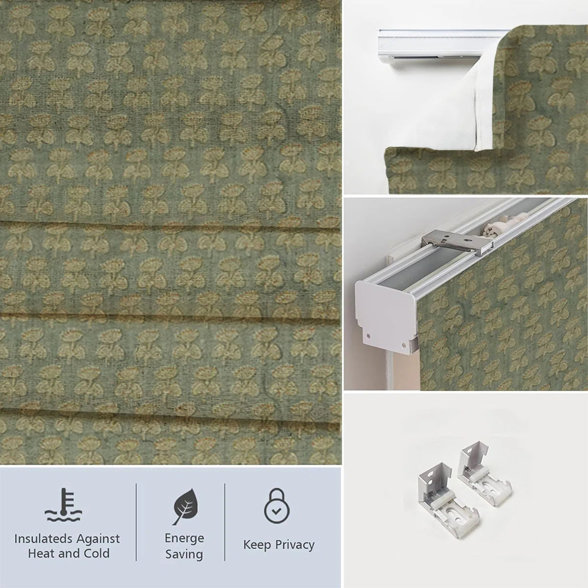 Damaru Light Green Block Print Pure Linen Roman Shade
