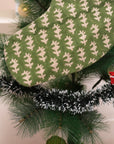Handcrafted Green & Beige Floral Boho Wajeer Christmas Stockings on Thick Linen with Pompom Artisan Block Printed Festive Holiday Decor