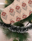 Block Printed Thick Linen Christmas Stockings Brown & Gray Floral for Farmhouse Decor with Pompom Mormukut Holiday Decor 