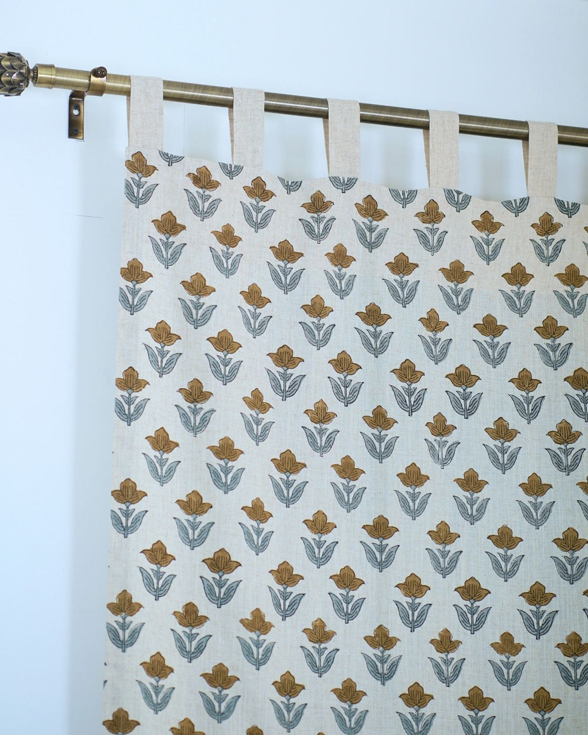 Block Printed Linen Mustard Gold Floral Curtain – Tulip