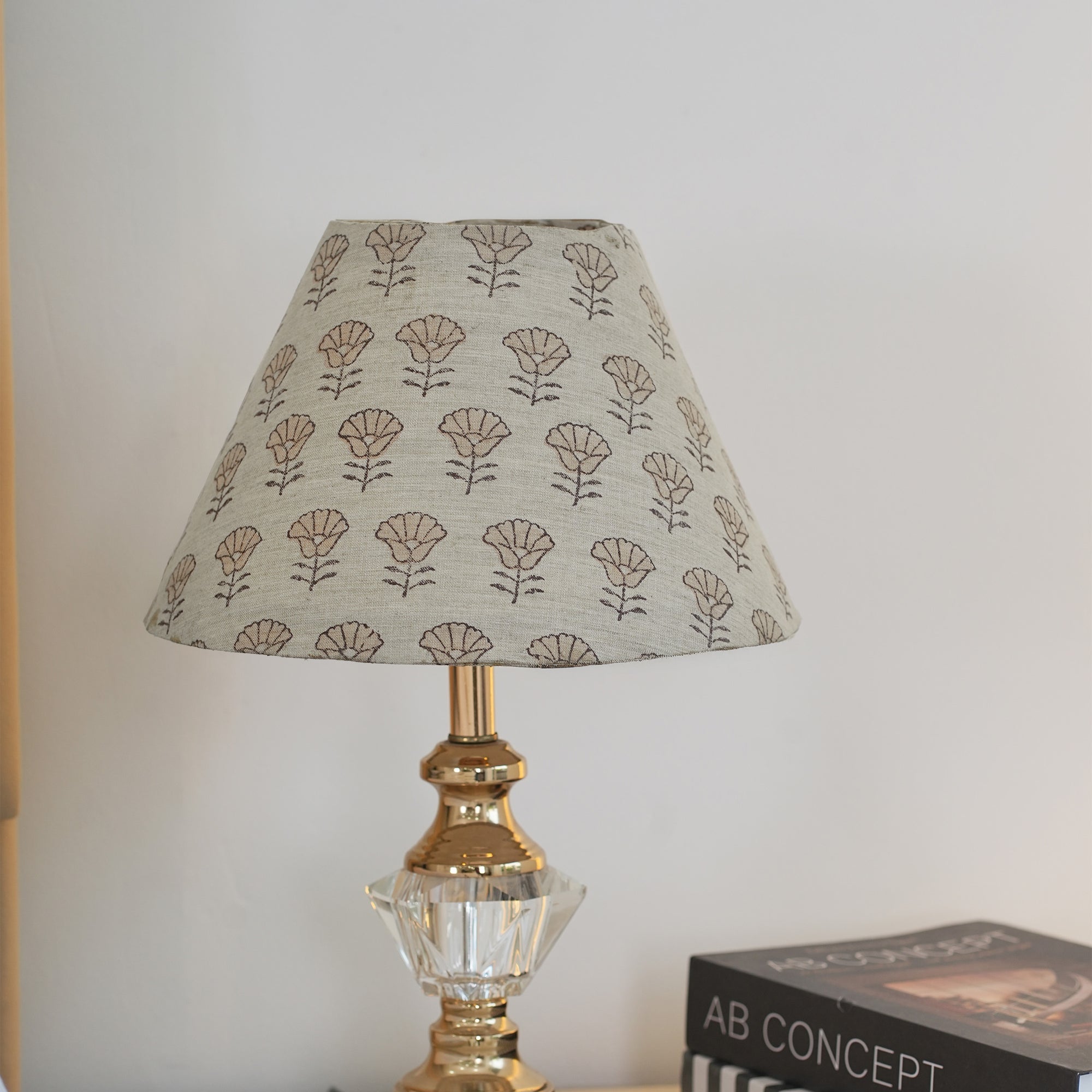 Indian Beige Floral Linen Blend Floor Lampshade - Kohinoor