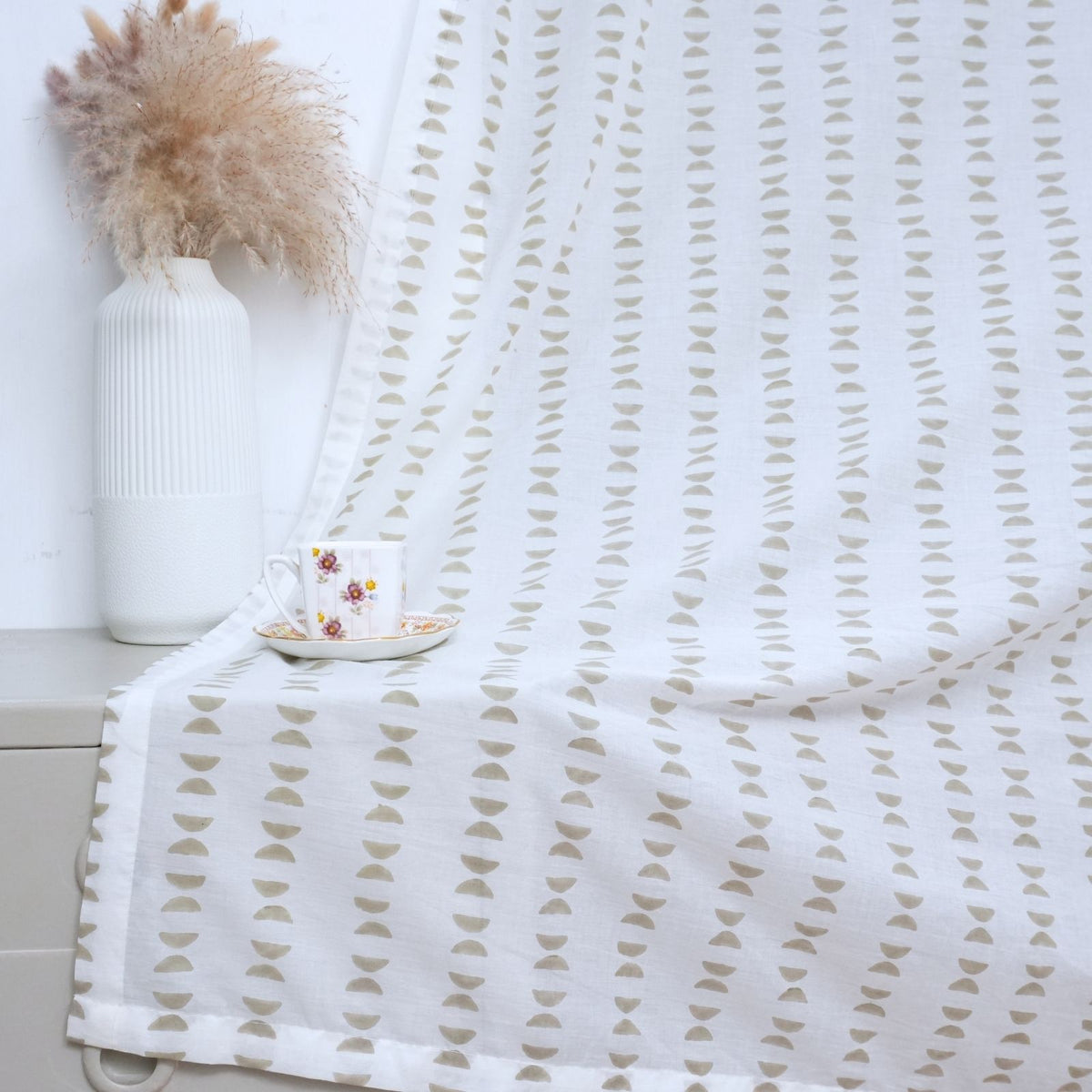 Block Printed Mustard Floral Cotton Window Curtain - Rudra