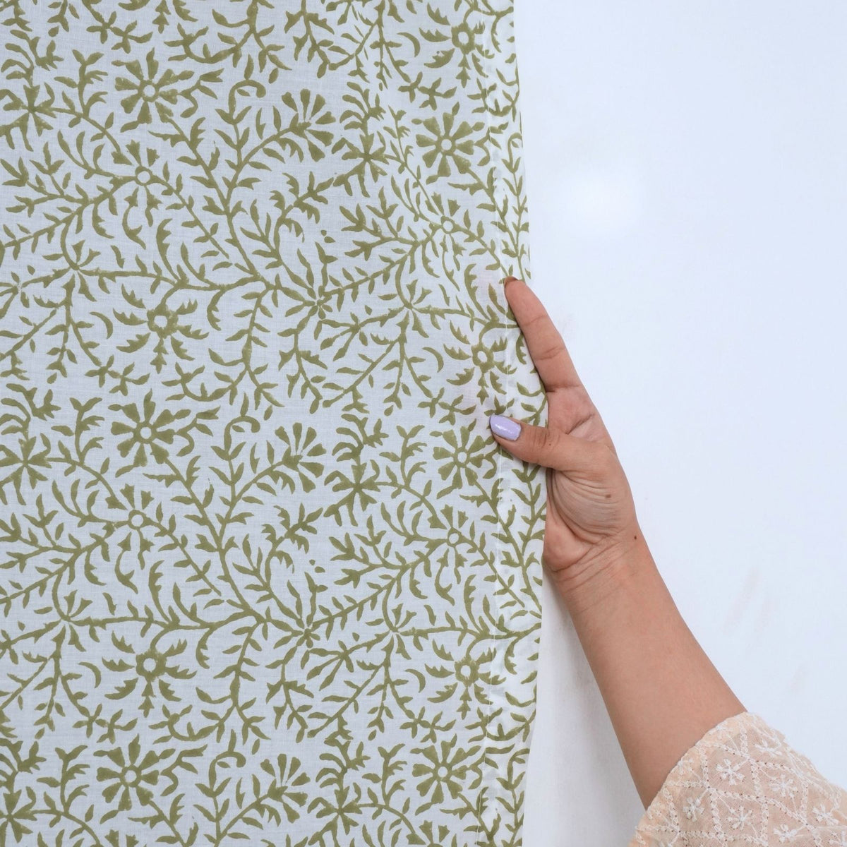 Wooden Block Print Curtain 100% Cotton - Green Jungli Ghass