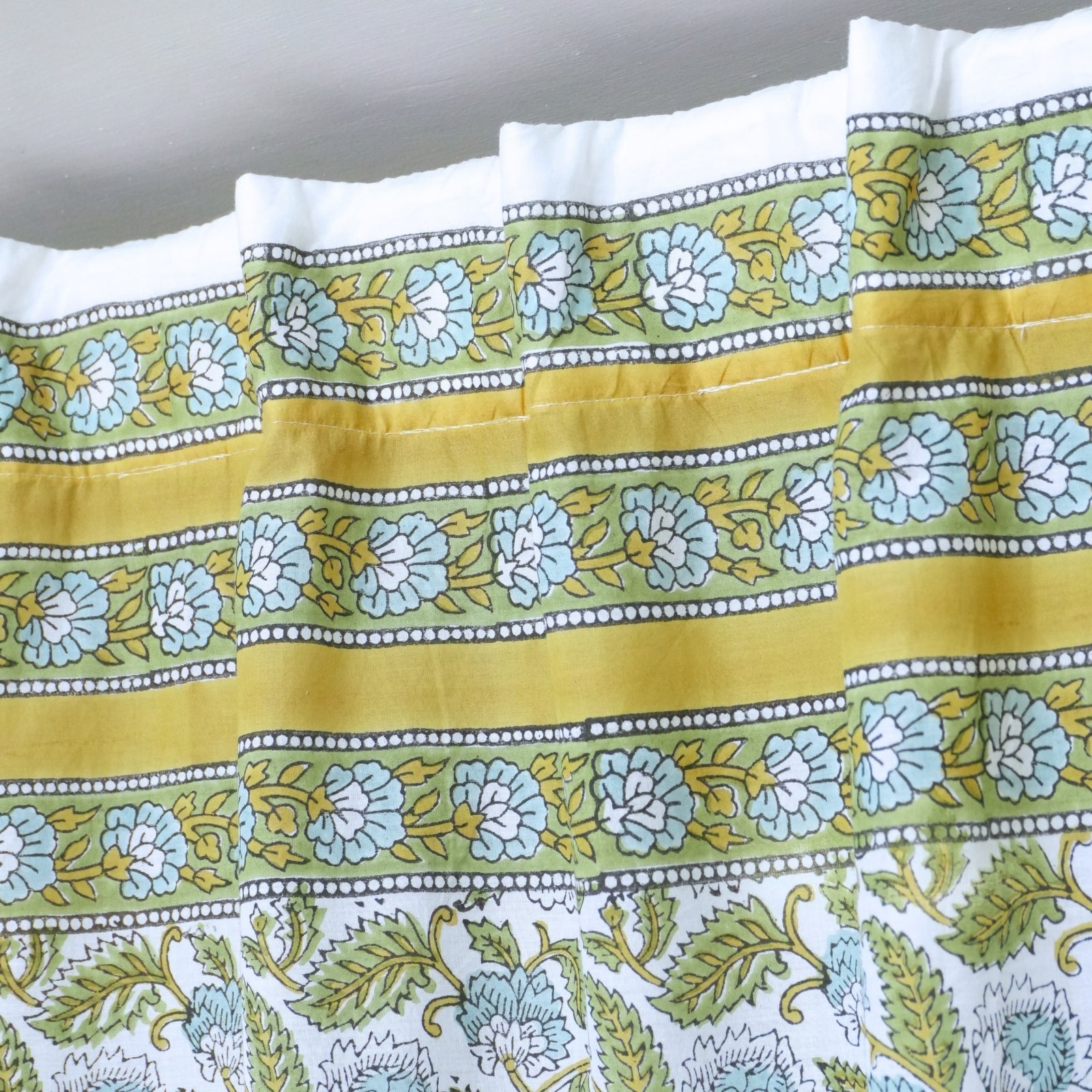 Hand Printed Blue Floral Pure Cotton Boho Curtain - Mandakani